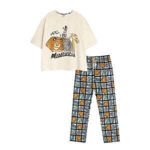Madagascar Womens/Ladies Characters Short-Sleeved Long Pyjama Set / Beige